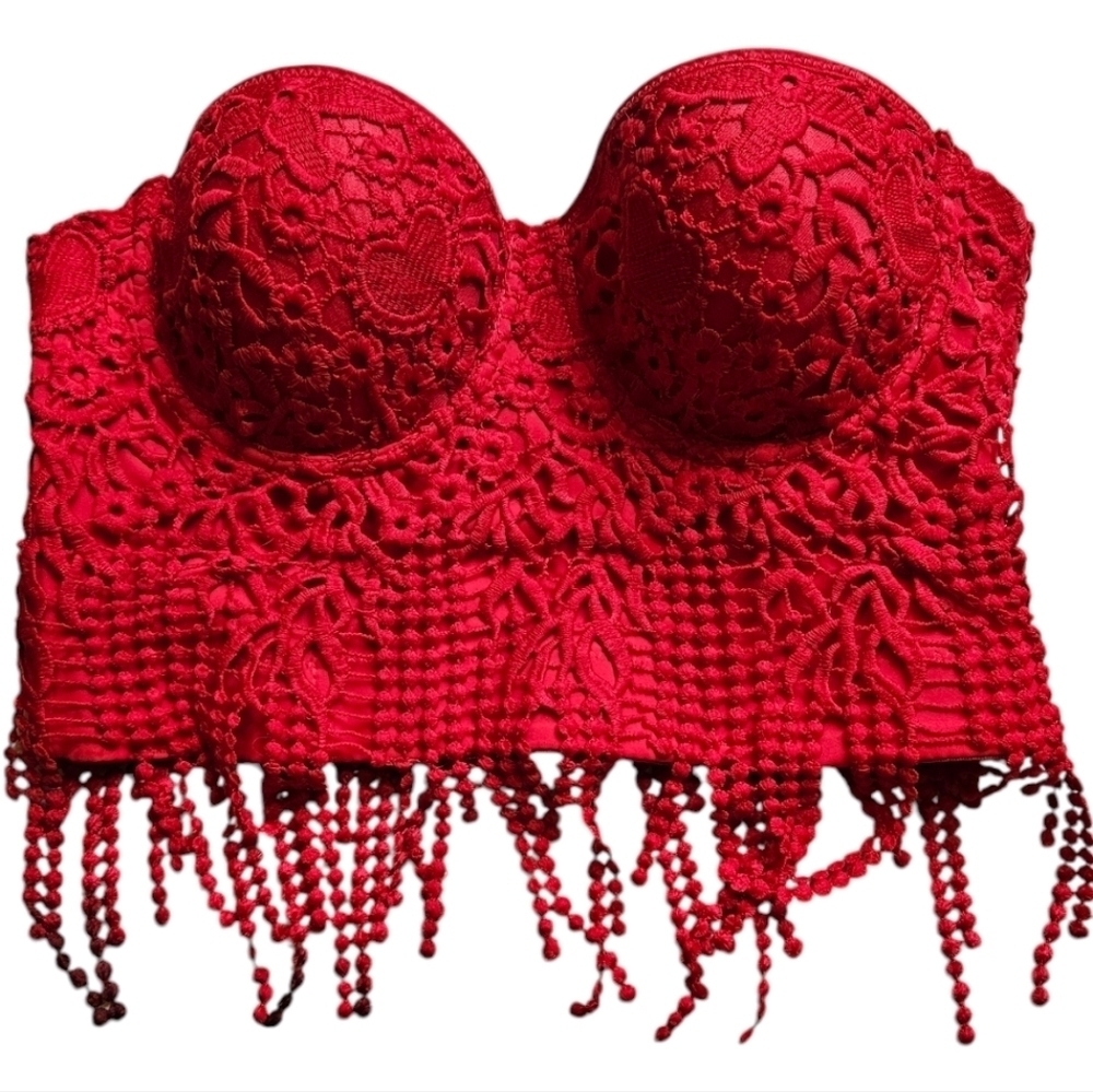 Lydia USA red lace embellished coquette romantic corset bralette, Size M​​​​​​